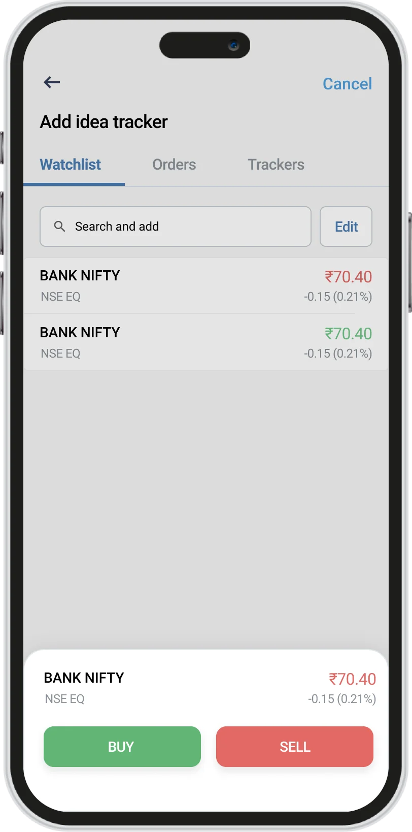 Add idea tracker screen with a watchlist and buy and sell actions