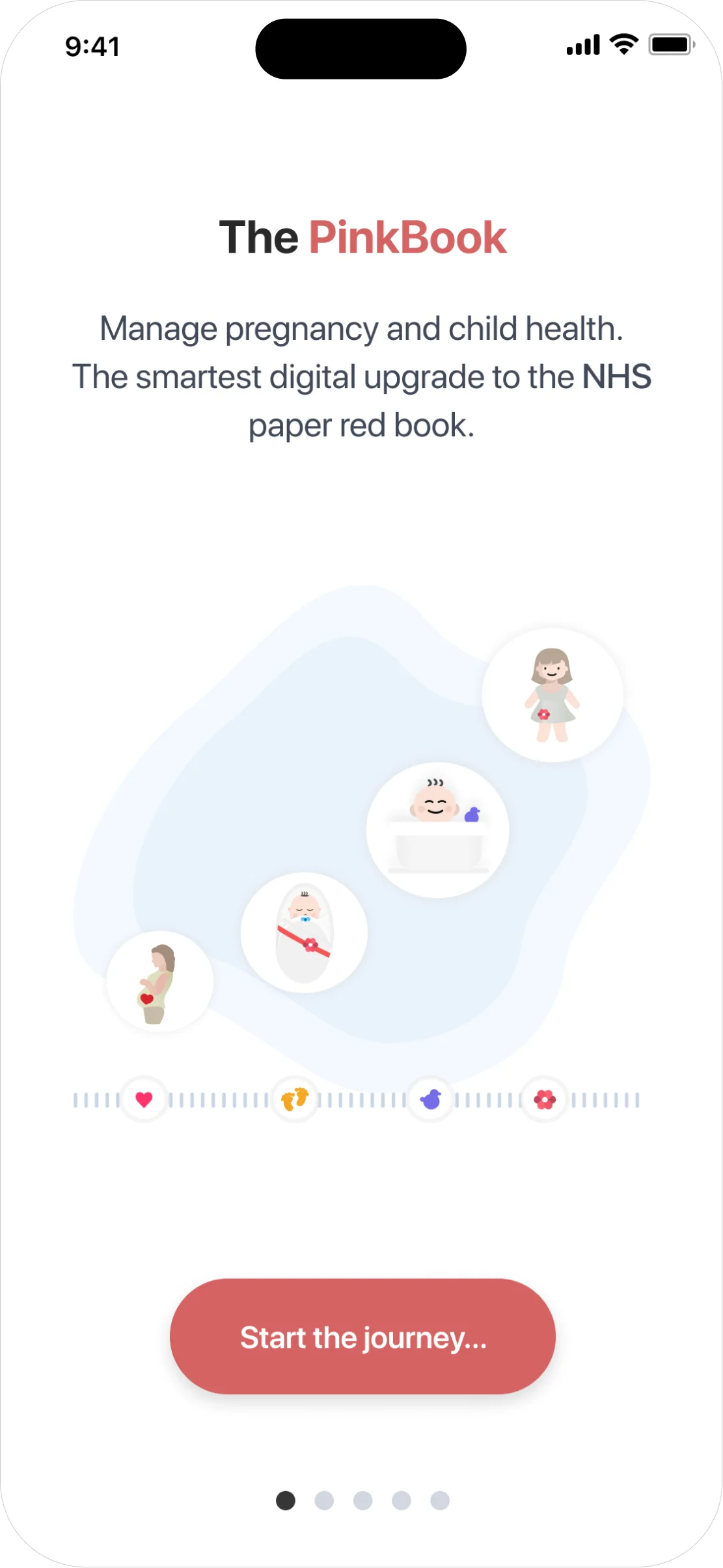 Nurturey welcome screen: The Pink Book, the smartest digital upgrade to the NHS paper red book