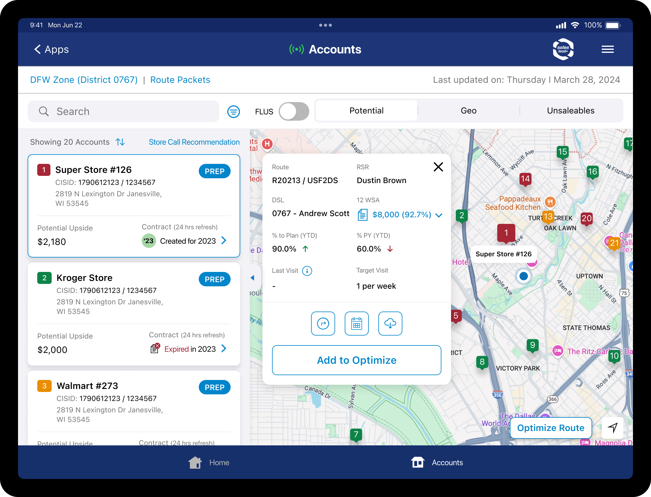 Accounts view Map Interactions